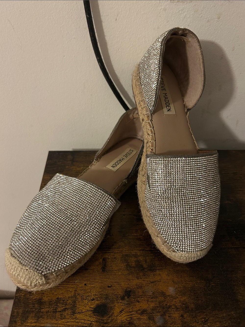 Steve Madden Silver Rhinestone Espadrille Flats